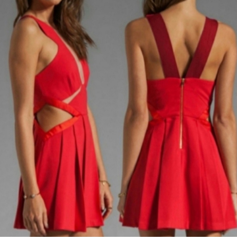 NWT Three Floor Look See Sleeveless Dress in Poppy Red/Nude, size 4